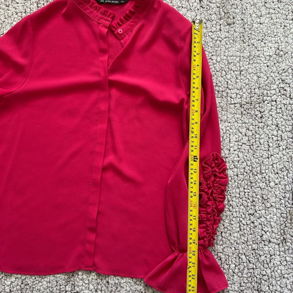 Zara Fuchsia Ruffle Sleeve Button down Blouse - Picture 9 of 10